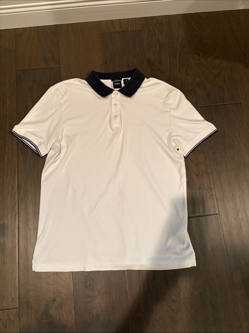 Boss White Polo with Navy Contrast Collar